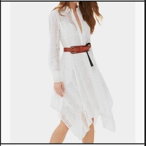 BCBG Maxazria Beatryce White Cotton Lace Asymmetric Shirt Dress SIZE XS